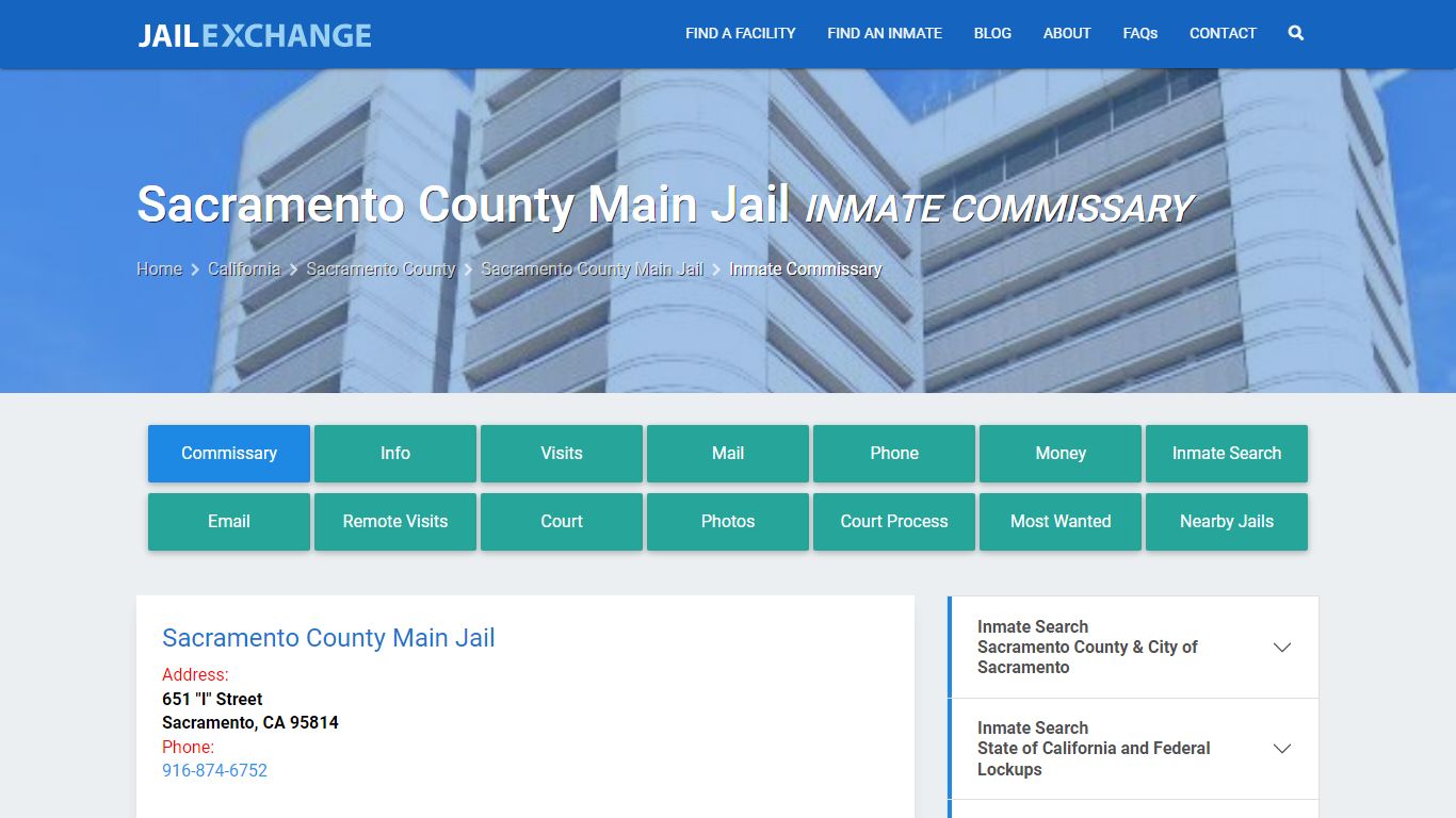 Sacramento County Main Jail Inmate Commissary